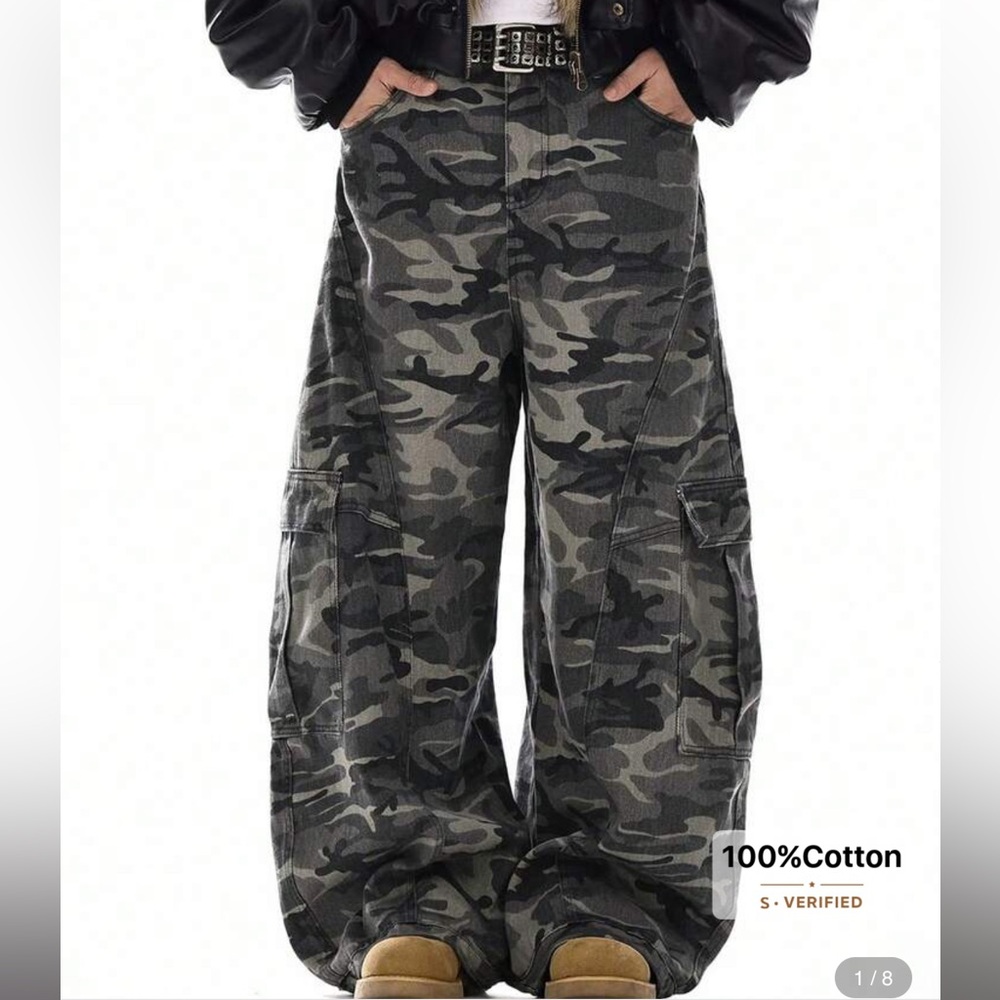 Baggy Cargo men’s Camouflage Wide Leg Pants -new in bag -100%cotton camo Large